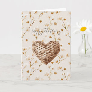 Carte Cœurs Tissés Marron Rustique Anniversaire