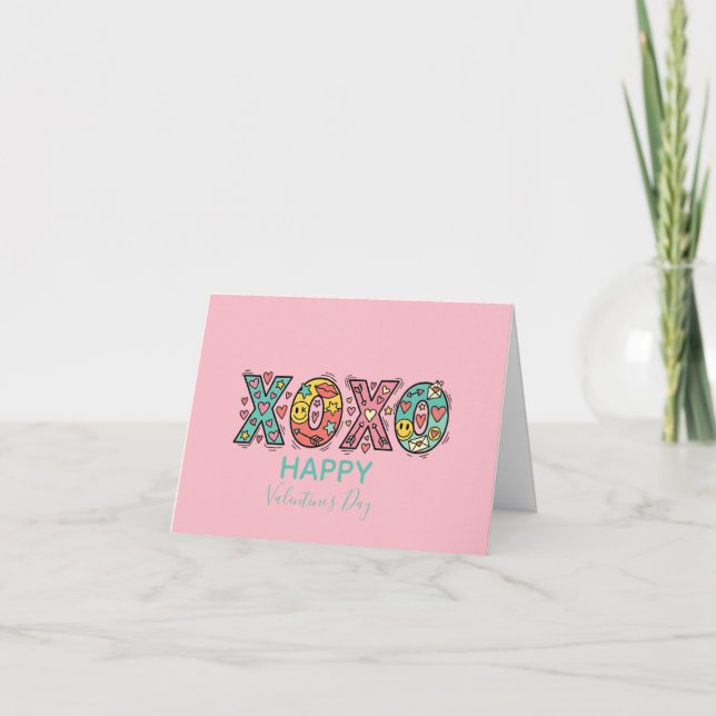 Carte Cœurs "XOXO" Fantaisistes Joyeuse Saint-Valentin R (Devant)