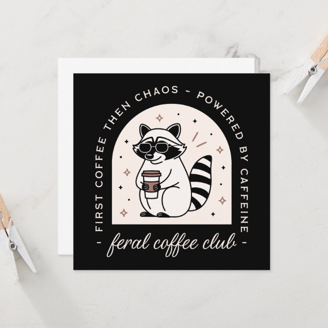 Carte Coffee club feral raccoon amoureux drôle sarcastiq (Devant/Arrière en situation)