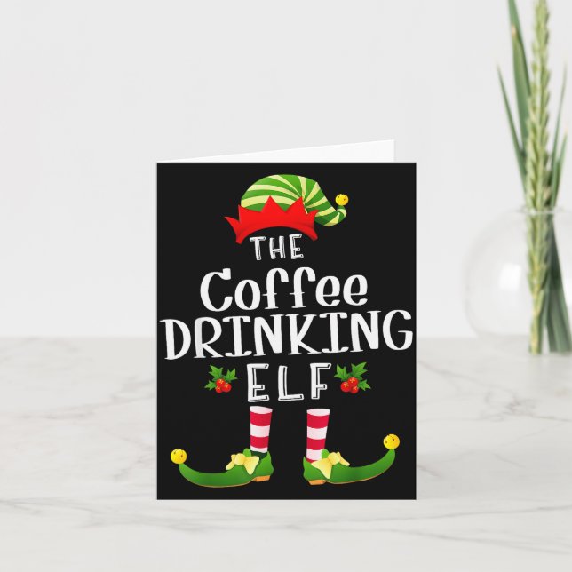 Carte Coffee Drinking Christmas Elf Matching Pajama X-ma (Devant)