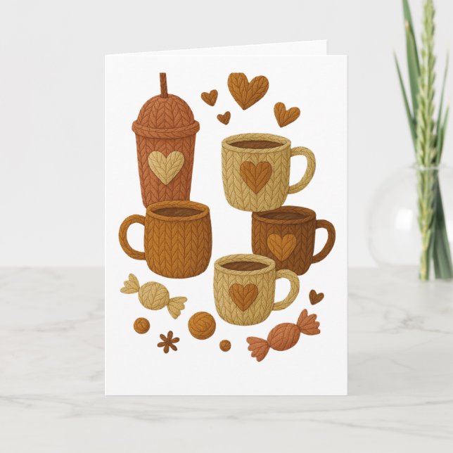 Carte Coffee Valentine Day Love Knitted Hearts Hugs (Devant)