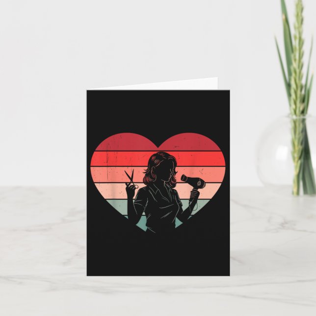 Carte Coiffeur Rétro Cœur Saint-Valentin Coiffeuse Femme (Devant)