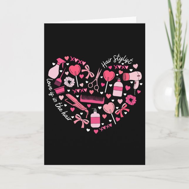 Carte Coiffeur Saint-Valentin Cœur Cosmétique Coiffeuse (Devant)