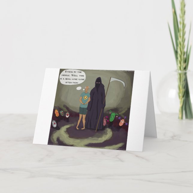 Carte Coincé Au Milieu De La Faucheuse Grim Amusant (Devant)