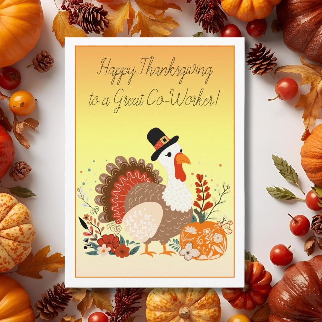 Carte Colègue Joyeux Thanksgiving Dinde Art Populaire (Créateur téléchargé)