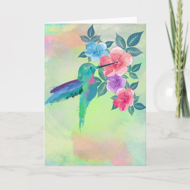 Carte Colibri à la mode mignon frais de couleurs pour (Devant)