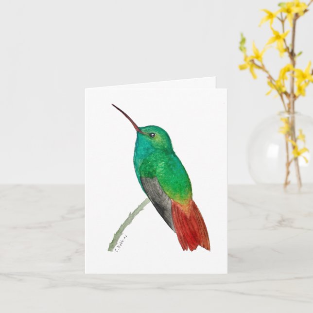 Carte Colibri à l'aquarelle  (Fleur jaune)