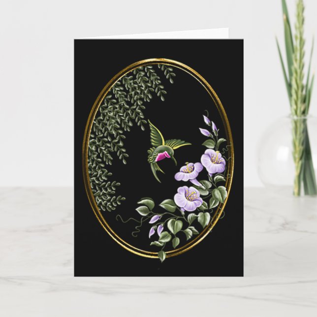 Carte Colibri avec Fleurs 3 Blank Greeting Card (Devant)