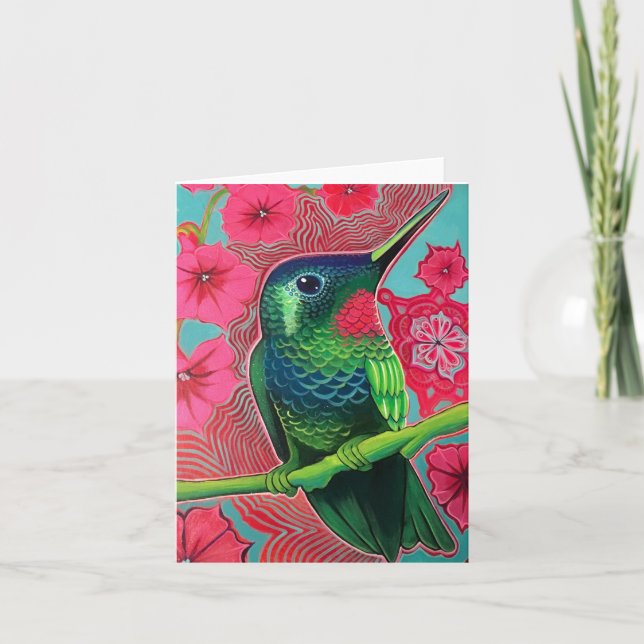 Carte Colibri avec Petunias (Devant)
