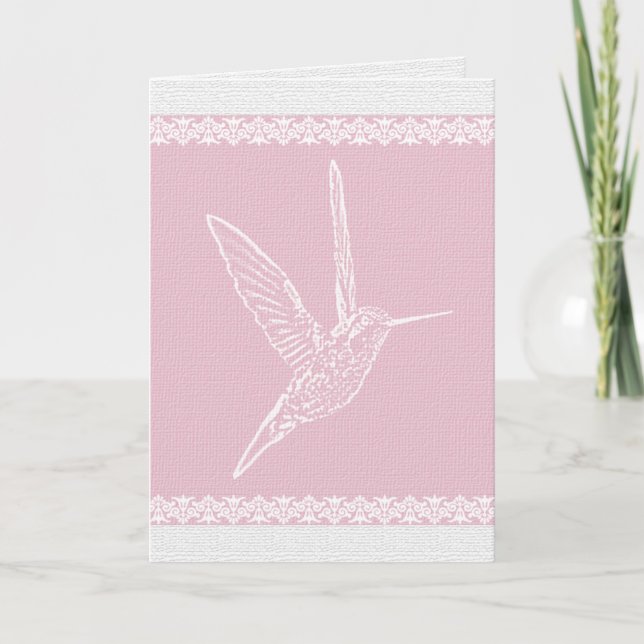 Carte Colibri blanc et rose (Devant)