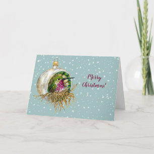 Carte Colibri calliope nichant dans l'ornement vintage