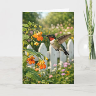 Carte Colibri d'anniversaire sur fleur de ne-me-touchez-