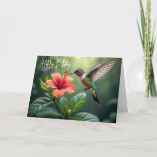 Carte Colibri d'anniversaire sur un Hibiscus