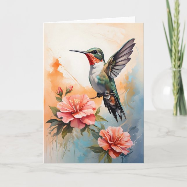 Carte Colibri Entouré de Belles Fleurs Vierge (Devant)