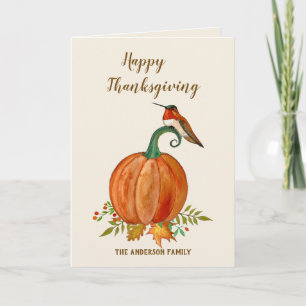 Carte Colibri et Citrouille Thanksgiving