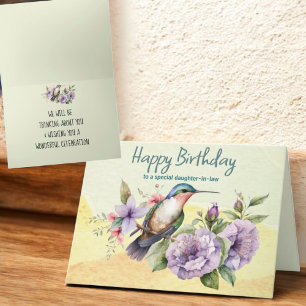 Carte Colibri et floral personnalisé 'Pensée pour vous'