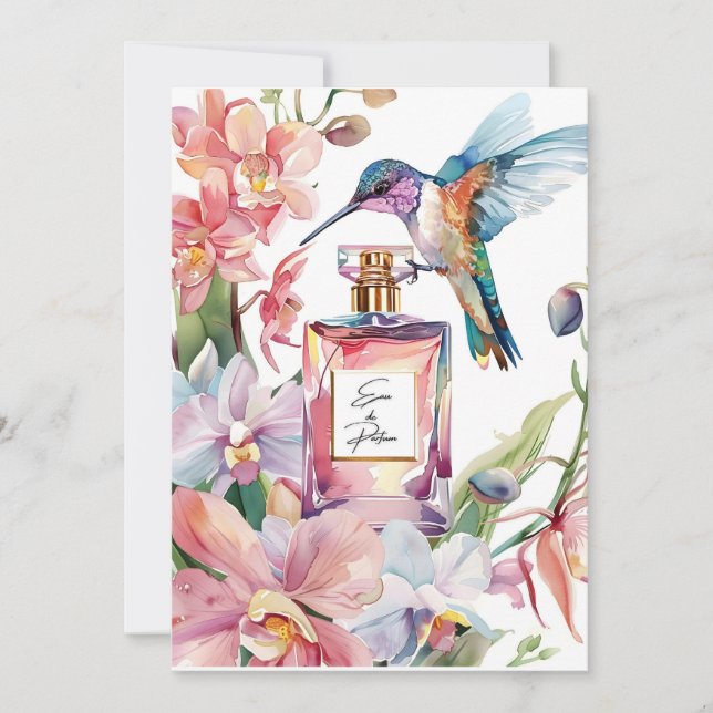 Carte colibri et orchidée à l'aquarelle romantique (Devant)