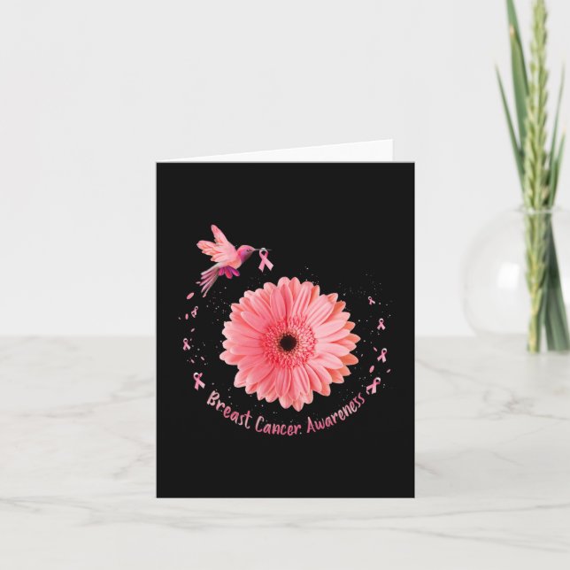 Carte Colibri Tournesol rose Ruban Cancer du sein Aw (Devant)