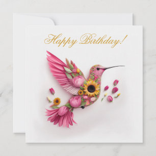 Carte Colibri volant avec Tournesols Joyeux Anniversaire