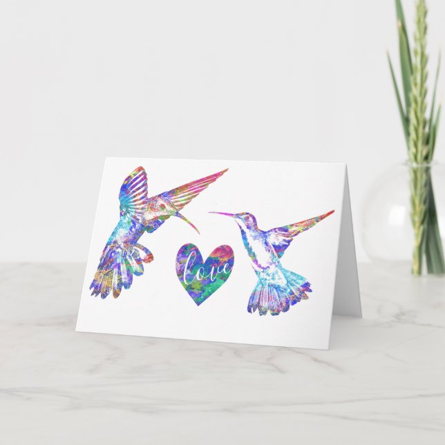 Carte Colibris et cœur de mariage à l'aquarelle (Devant)