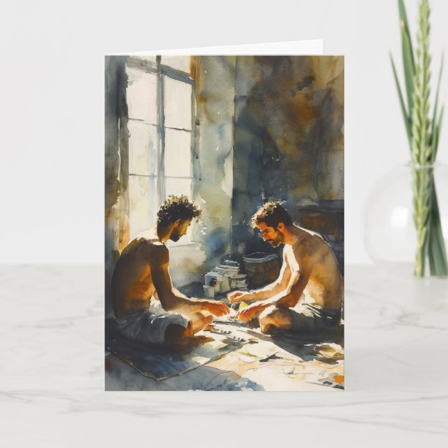 Carte Collaboration dans un atelier d'art ensoleillé (Devant)
