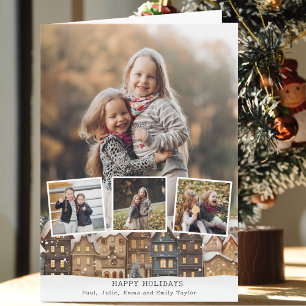 Carte Collage à quatre photos du village d'hiver de Snow