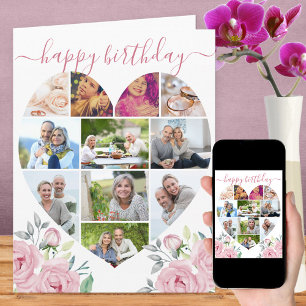 Carte Collage de 11 photos en forme de cœur pour anniver