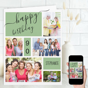 Carte Collage de 5 photos vert Anniversaire personnalisé