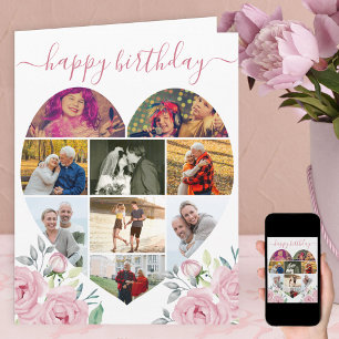 Carte Collage de 9 photos en forme de cœur pour annivers