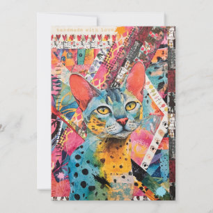 Carte Collage de chat en papier mixte coloré