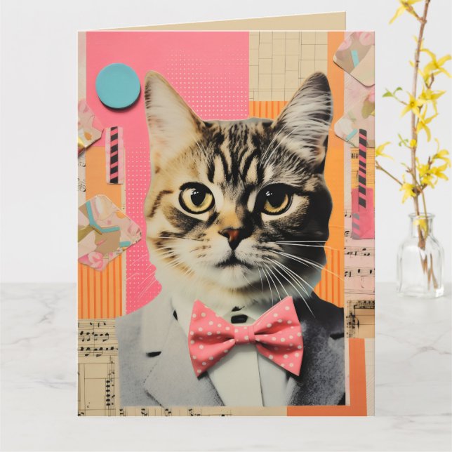 Carte Collage de chats rétroactifs (Fleur jaune)