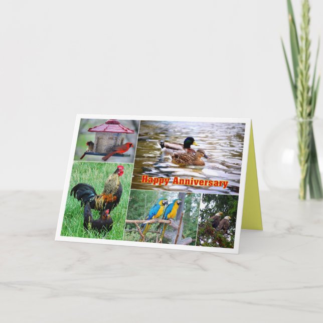 Carte Collage de couples d'oiseaux Joyeux Anniversaire d (Devant)