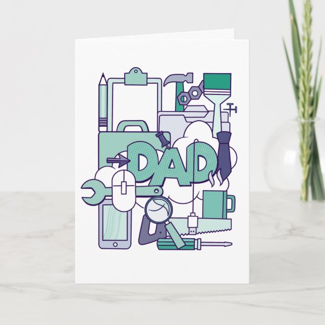 Carte Collage de papa avec outils et café anniversaire (Devant)