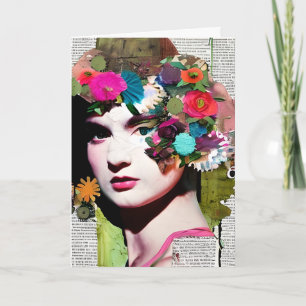 Carte Collage de papier pour femme vintage   Amicale drô