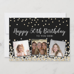Carte Collage de photos Confettis Argent Or 50e Annivers