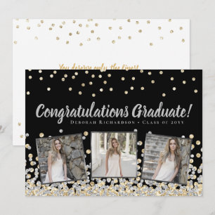 Carte Collage de photos confettis argent or graduation