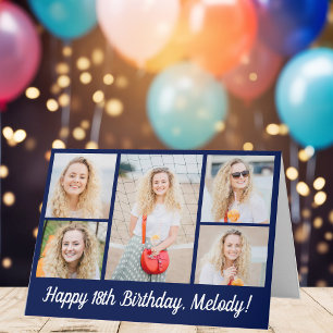 Carte Collage de photos d'anniversaire moderne bleu mari
