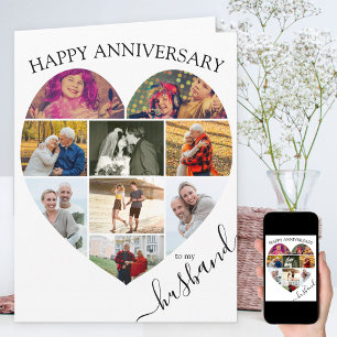 Carte Collage de photos de cœur 9 Script pour mari Anniv