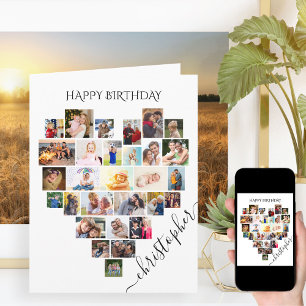 Carte Collage de photos de cœur personnalisé avec écritu