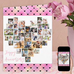 Carte Collage de photos de cœur rose Saint-Valentin Anni