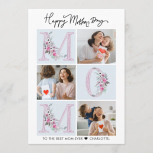 Carte Collage de photos de maman élégant floral pour la