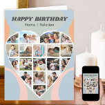 Carte Collage de photos du coeur Personnalisé Retro Anni<br><div class="desc">Dites Joyeux Anniversaire avec un collage de photos de coeur d'amour, carte d'anniversaire personnalisée avec des formes abstraites super et typographie rétro. Le modèle photo est configuré pour que vous puissiez ajouter vos images, en travaillant en ligne de haut en bas. Le collage photo contient 18 photos qui sont exposées...</div>