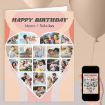 Carte Collage de photos du coeur Personnalisé Super Anni<br><div class="desc">Dites Joyeux Anniversaire avec un collage de photos de coeur d'amour, carte d'anniversaire personnalisée avec des formes abstraites super et typographie rétro. Le modèle photo est configuré pour que vous puissiez ajouter vos images, en travaillant en ligne de haut en bas. Le collage photo contient 18 photos qui sont exposées...</div>