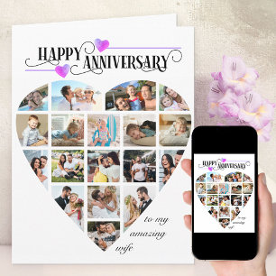 Carte Collage de photos en forme de cœur pour anniversai