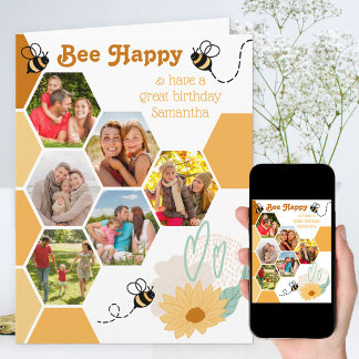 Carte Collage de photos en nid d'abeille Joyeux annivers