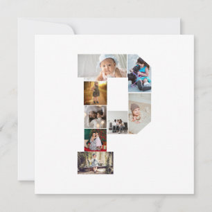 Carte Collage de photos P en lettres noires et blanches