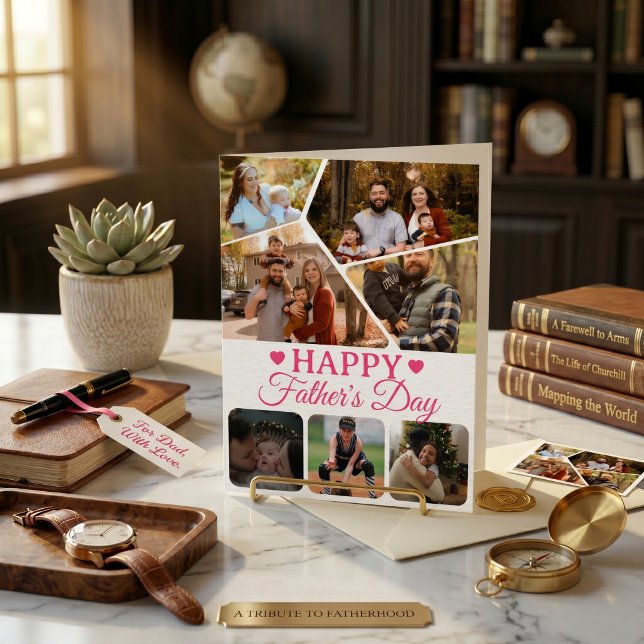 Carte Collage de photos Typographie rose script Grand Pe (Photo Collage Pink Script Typography Big Personal Card)