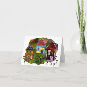 Carte Collage de trois maisons avec fleurs