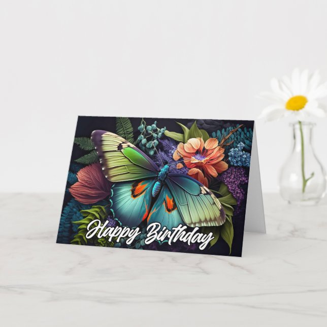 Carte Collage Papillon au Repos Joyeux Anniversaire (Petite plante)