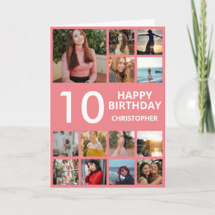 Carte Collage photo 10e anniversaire 13 Photos rose et b